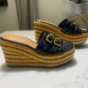 SARTO By Franco Sarto Black and Tan Wedge Sandals